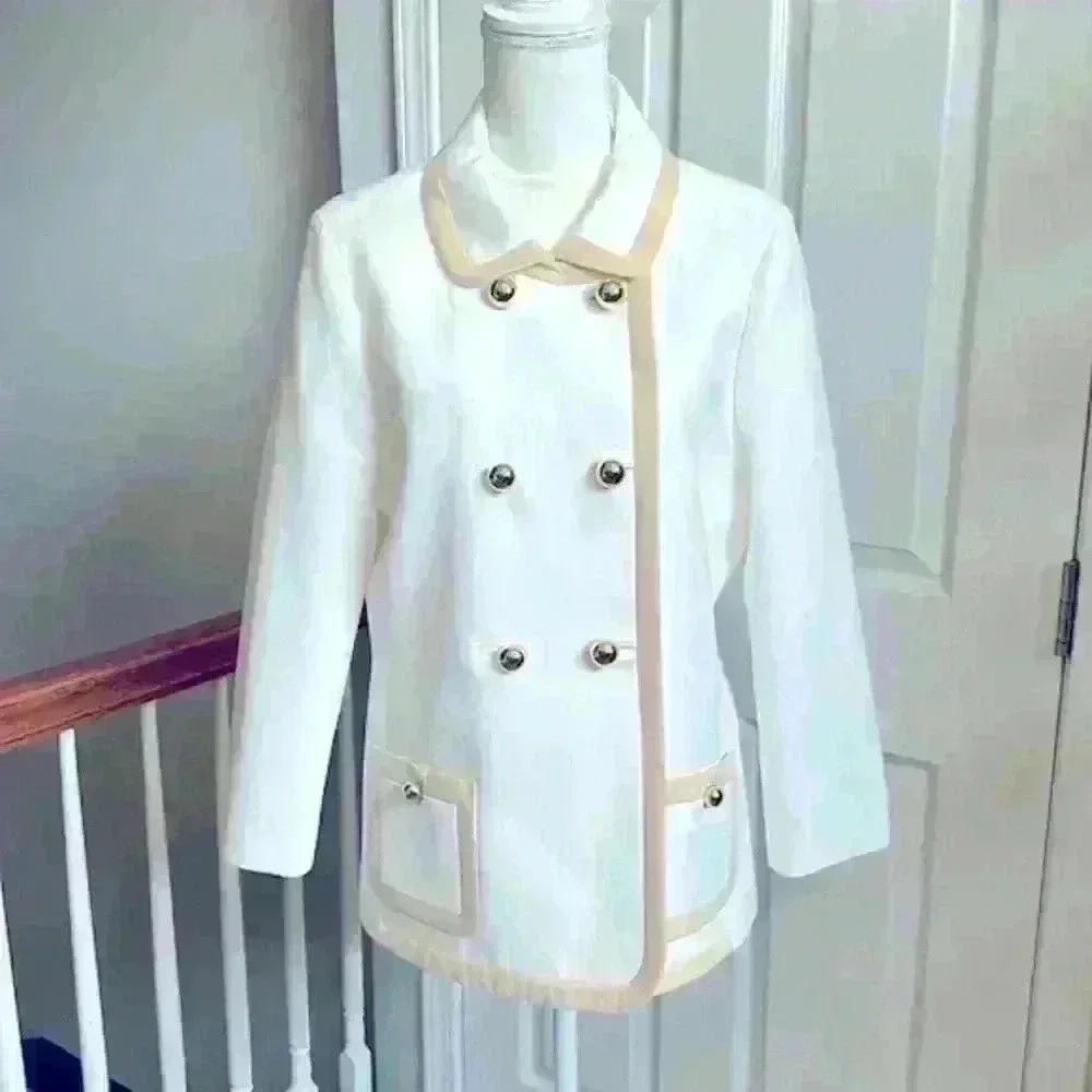 Kate Spade Bayle NWT $598 Coat Double Breasted Beige/Gold 100% Cotton Wmn Sz 14
